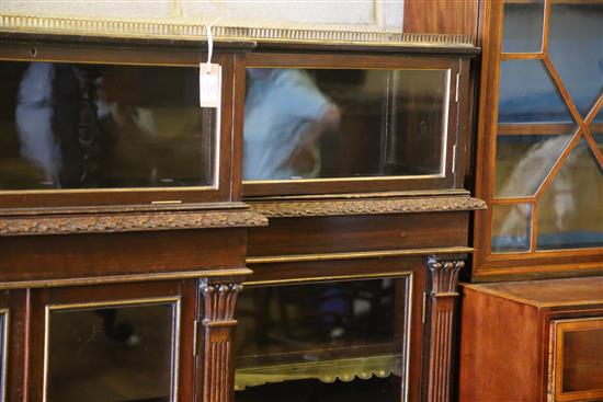 A late Victorian mahogany breakfront display cabinet, W.184cm, D.40cm, H.161cm